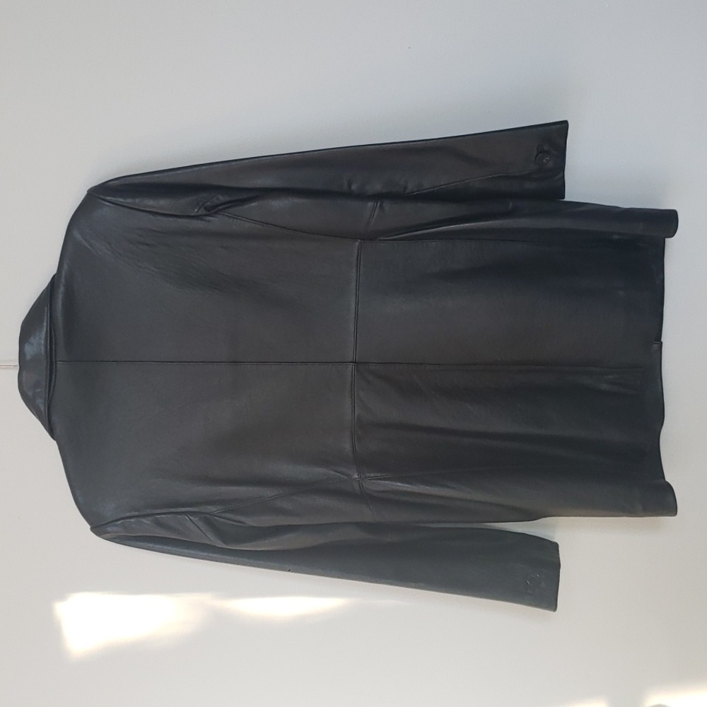 Alfani Outerwear Womens M Black Buttery Soft Pieced Leather Button-Front Coat - Picture 3 of 8
